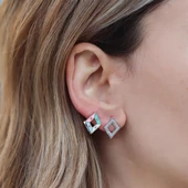 Karo Çift Taraflı Renkli Mine İşli Gümüş Küpe thumbnail 5