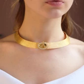 925 Ayar Gümüş Üzeri Gold Kaplama Osmanlı Tuğralı 7 Sıra Gümüş Trabzon Gerdanlık thumbnail 1