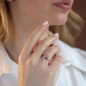 Totem Kuşu Lacivert Mine İşli Gold Kaplama Gümüş Yüzük thumbnail 1