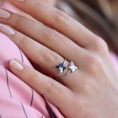 Swarovski Taşlı Renkli Kelebek Gümüş Yüzük thumbnail 1