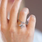 Zirkon Taşlı Hareketli  Kelebek Gümüş Yüzük thumbnail 2