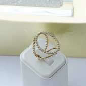 Well 3 Taraflı Gold Kaplama Çok Renkli Gümüş Yüzük thumbnail 2