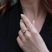 Elmas Montür Damla Model Gold Kaplama Gümüş Yüzük thumbnail 1