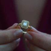 Halo 0,84 Karat Tek Taş Model Gold Kaplama Sky Diamond Yüzük thumbnail 2