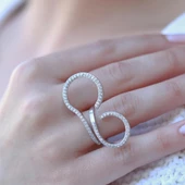 Sıra Taşlı Ayarlanabilir Tasarım Gümüş Yüzük thumbnail 2