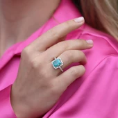 Paraiba Taşlı Baget Vintage Gümüş Yüzük thumbnail 3