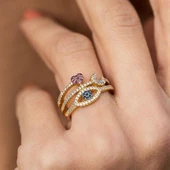 Zirkon Taşlı Gold Kaplama Moon Gümüş Yüzük thumbnail 1