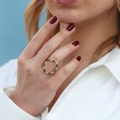 Well 3 Taraflı Gold Kaplama Çok Renkli Gümüş Yüzük thumbnail 1