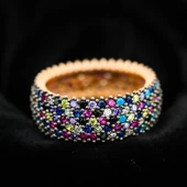 Pırlanta Montür Rose Kaplama 5 Sıra Renkli Zirconia Tamtur Gümüş Yüzük thumbnail 2