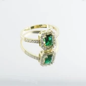 Mini Sonsuzluk Detaylı Yeşil Zirkon Taşlı Gold Kaplama Gümüş Yüzük thumbnail 4