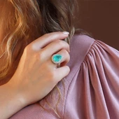 Paraiba Taşlı Damla Model 925 Ayar Gümüş Yüzük thumbnail 2