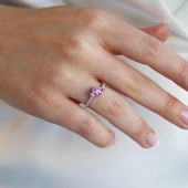 Pndr İki Kalp Pembe Zirkon Taşlı Gümüş Yüzük thumbnail 2