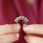 Tırnak Araları Mini Zirkon Taşlı 5 Taş Starlight Diamond Gümüş Yüzük thumbnail 4