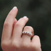 Prenses Model 4 Tırnaklı 5 Taş Starlight Diamond Gümüş Yüzük thumbnail 1