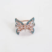 Kelebek Turkuaz Baget Taşlı Rose Gold Kaplama Gümüş Yüzük thumbnail 3