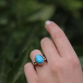 Turkuaz Taşlı Otantik El İşi Gümüş Yüzük thumbnail 1
