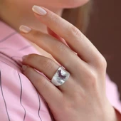 Pembe Zirkon Taşlı Moon İkon Gümüş Yüzük thumbnail 1