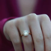 Zümrüt Kesim 1,25 Karat Tek Taş Model Gold Kaplama Sky Diamond Yüzük thumbnail 1