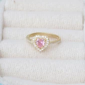 Kalp Pndr Model Pembe Zirkon Taşlı Gold Gümüş Yüzük thumbnail 2