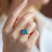 Alhambra Model Mavi Mine Taşlı Gold Kaplama Gümüş Yüzük thumbnail 1