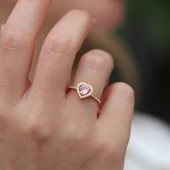 Kalp Pndr Model Pembe Zirkon Taşlı Gold Gümüş Yüzük thumbnail 4