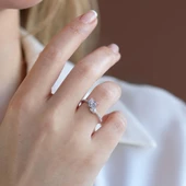 Pndr İki Kalp Zirkon Taşlı Gümüş Yüzük thumbnail 3