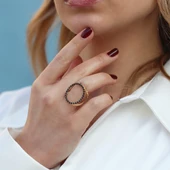 Well 3 Taraflı Gold Kaplama Çok Renkli Gümüş Yüzük thumbnail 3