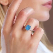 Mavi Paraiba Taşlı Kare Lotus Çiçeği Gümüş Yüzük thumbnail 1