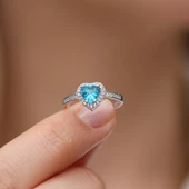 Kalp Pndr Model Aquamarin Taşlı Gümüş Yüzük thumbnail 3