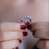 Prenses Model 4 Tırnaklı 5 Taş Starlight Diamond Gümüş Yüzük thumbnail 3