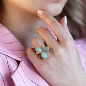 Peridot Taşlı Gold Kaplama El İşi Gümüş Yüzük thumbnail 1