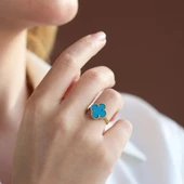 Alhambra Model Mavi Mine Taşlı Gold Kaplama Gümüş Yüzük thumbnail 3