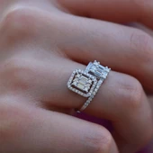 Floral Vine Halo Baget Kesim Sky Diamond Gümüş Yüzük thumbnail 2