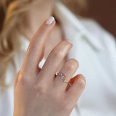 Totem Kuşu Renkli Mine İşli Gold Kaplama Gümüş Yüzük thumbnail 1