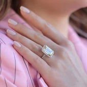 Sitrin Taşlı Zümrüt Kesim Gümüş Yüzük thumbnail 1