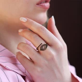 Haraketli Ay Yıldız Taşlı Gold Kaplama Gümüş  Göz Yüzük thumbnail 1