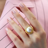 Başak Model Barok Inci Gold Kaplama Gümüş Yüzük thumbnail 3