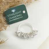 Beştaşlı Çapraz Yüksek Montür Starlight Diamond Gümüş Yüzük thumbnail 5