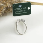 Mini Taç Model 6 Tırnaklı 5 Taş Starlight Diamond Gümüş Yüzük - 2