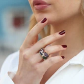 Wonderland Map Çift Taraflı Renkli Mine İşli Gümüş Yüzük thumbnail 1