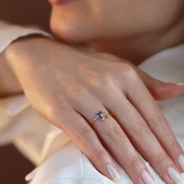 Totem Kuşu Lacivert Mine İşli Gold Kaplama Gümüş Yüzük thumbnail 5