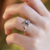 Siyah Gözlü Gümüş Kedi Yüzük thumbnail 1