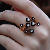 Elmas Montür Dal Tasarım Gold Kaplama Gümüş Yüzük thumbnail 3