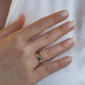 Totem Kuşu Lacivert Mine İşli Gold Kaplama Gümüş Yüzük thumbnail 3