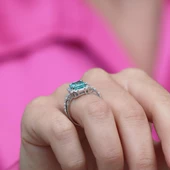 Paraiba Taşlı Baget Vintage Gümüş Yüzük thumbnail 2