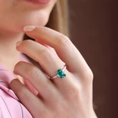 Paraiba Taşlı Half Moon Gümüş Yüzük thumbnail 1