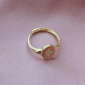 Kutup Yıldızı Zirkon Taşlı Gold Kaplama Ayarlanabilir Gümüş Eklem Yüzüğü thumbnail 1