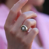 Zirkon Taşlı Mine İşli Kutup Yıldızı Ayarlanabilir Gümüş Yüzük thumbnail 3