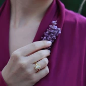 Halo 0,84 Karat Tek Taş Model Gold Kaplama Sky Diamond Yüzük thumbnail 4