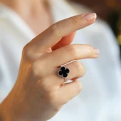 Alhambra Model Siyah Mine Taşlı Gümüş Yüzük thumbnail 3